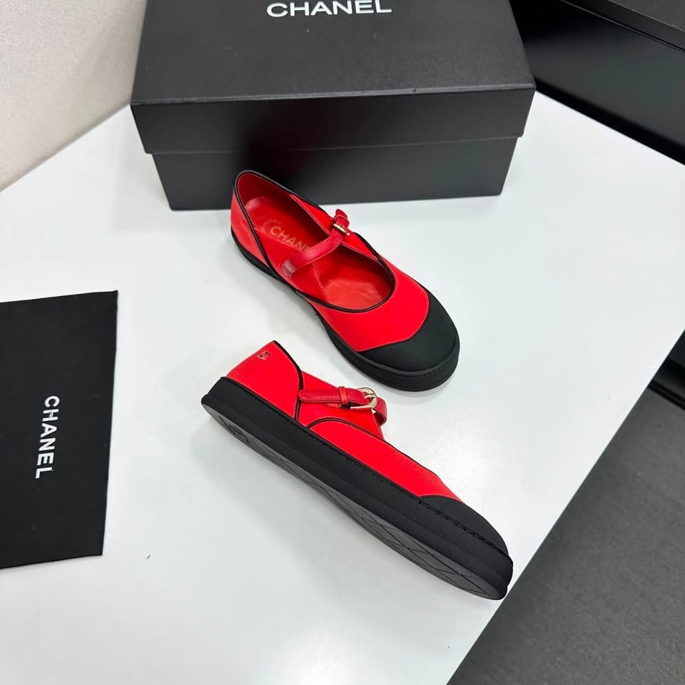 Chanel Mary Janes Fibres Mélangées &amp; Gomme Rouge &amp; Noir G47139 view 9