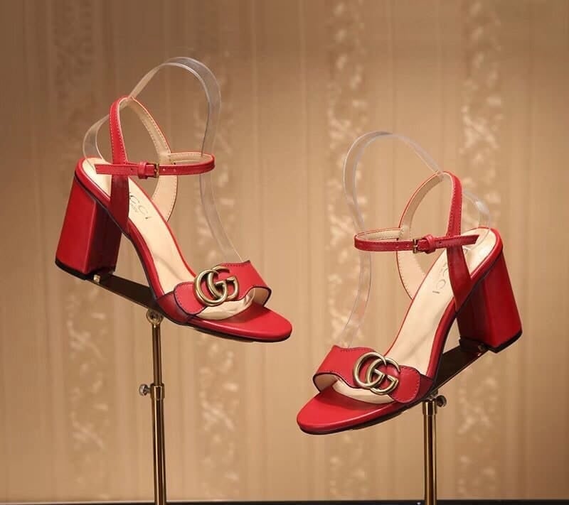 Gucci Leather Mid Heel Sandal Red view 8