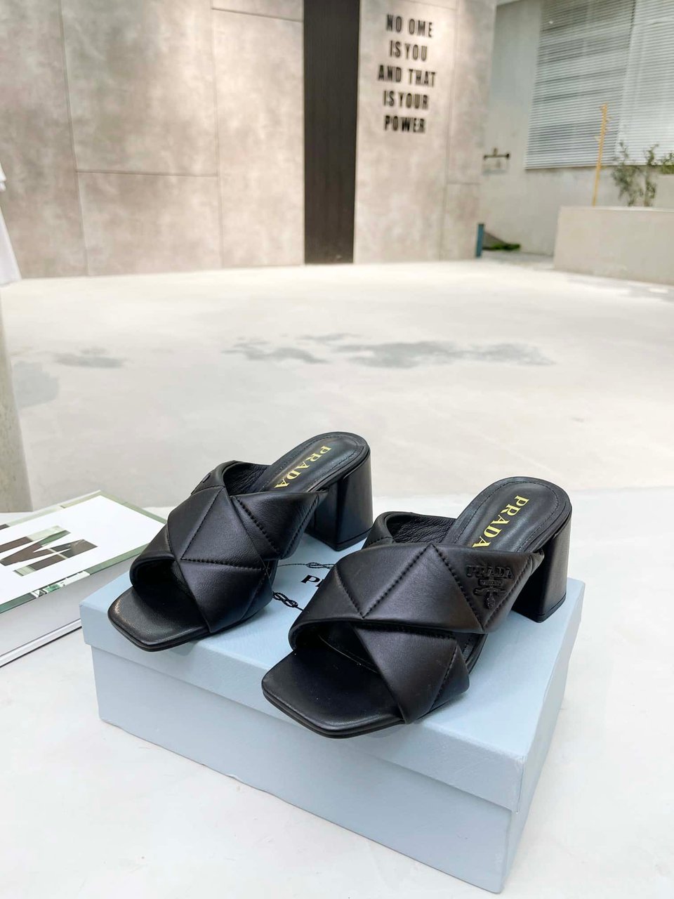 Prada Crossover Nappa Leather Sandals In Black view 4