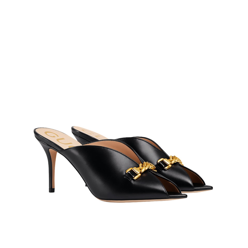 Gucci Sylvie Chain Mule Sandals Black view 2