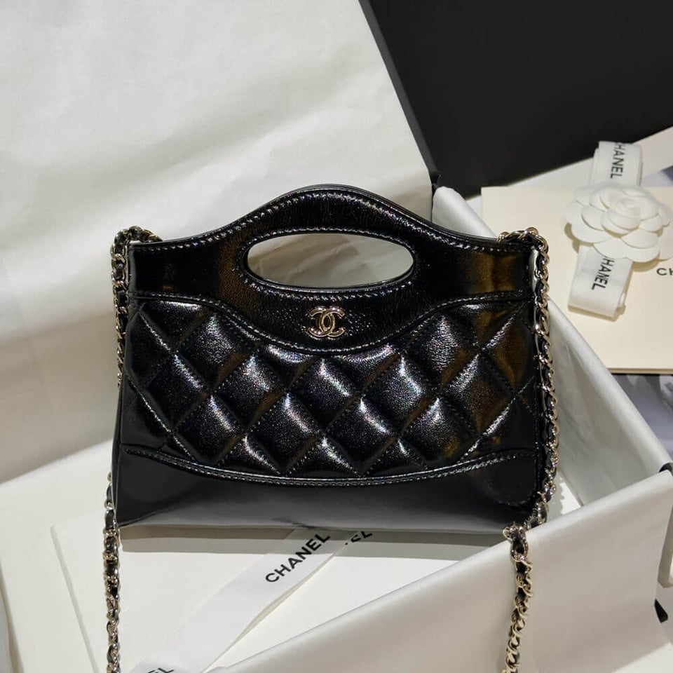 Chanel 31 Mini Shopping Bag Chain Clutch Shiny Lambskin view 7