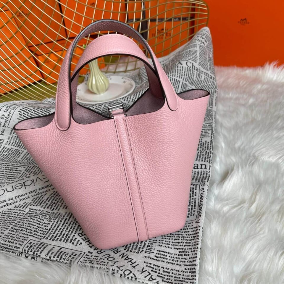 Hermes Picotin Lock Bag In Taurillon Clemence 3Q Rose Sakura 22Cm view 4