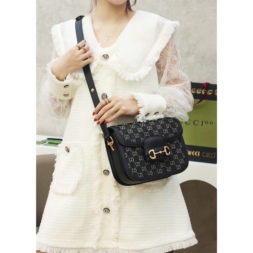 Gucci Horsebit 1955 Denim Shoulder Bag Black view 3