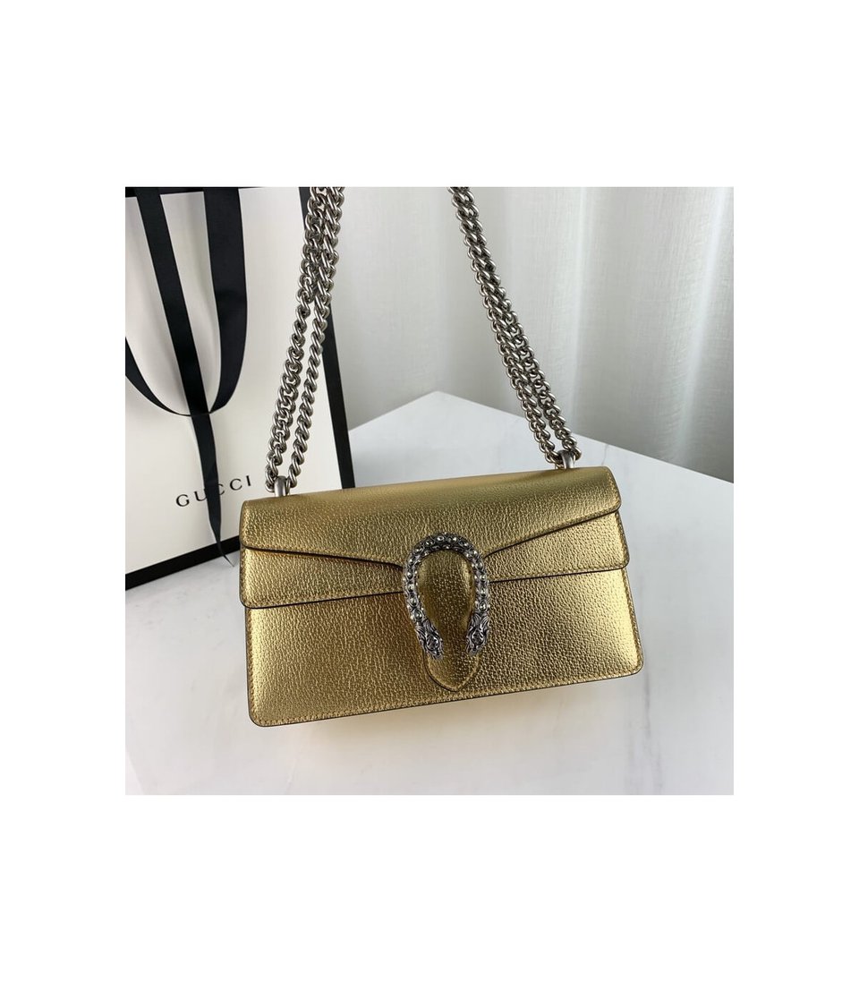 Gucci Dionysus Small Shoulder Bag in Gold Lame Leather view 9