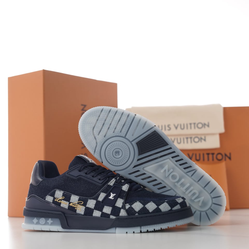 LV Trainer Sneaker Damier Denim Blue for Men 1AIK58 view 9