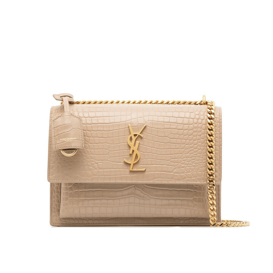 Saint Laurent Sunset Medium Chain Bag In Crocodile Embossed Shiny Apricot 22Cm view 2