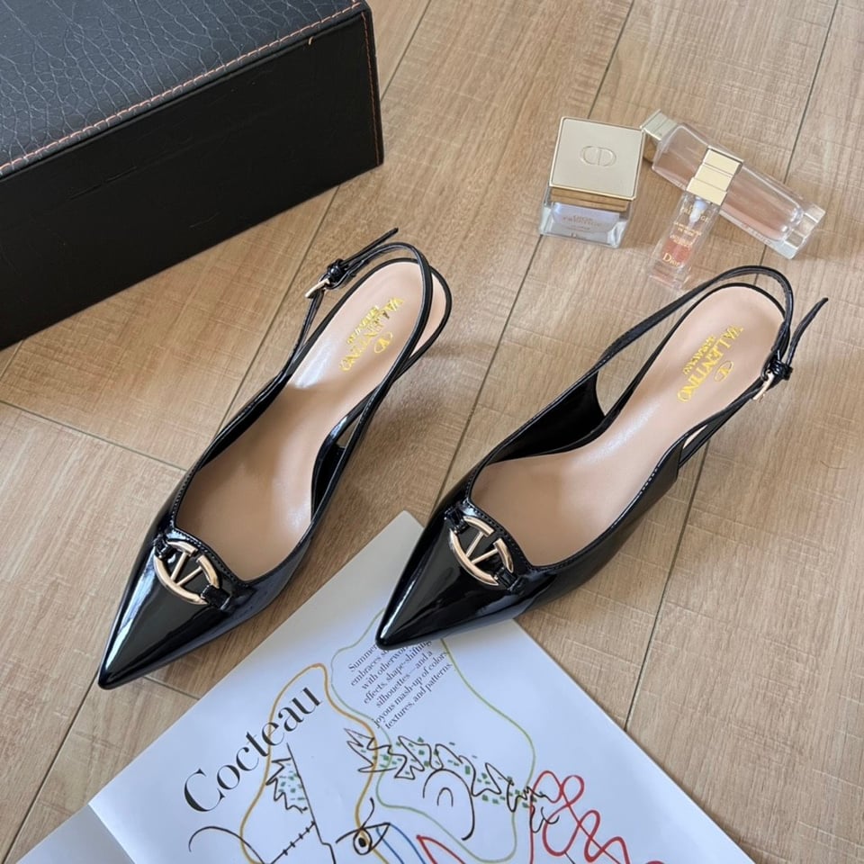 Valentino Vlogo Shiny Leather Leather Heels In Black view 3