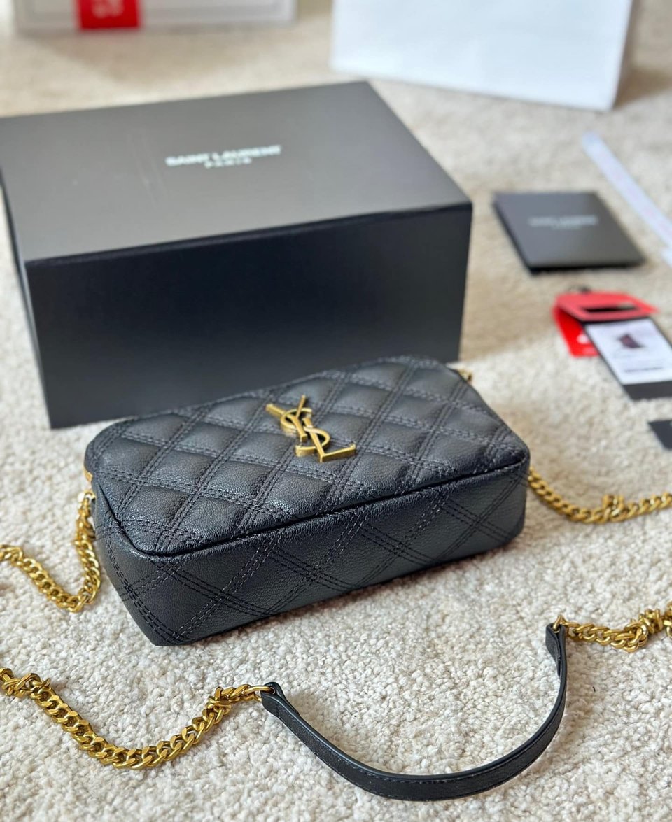 Saint Laurent Becky Quilted Double Zip Pouch Bag Black 20Cm view 8