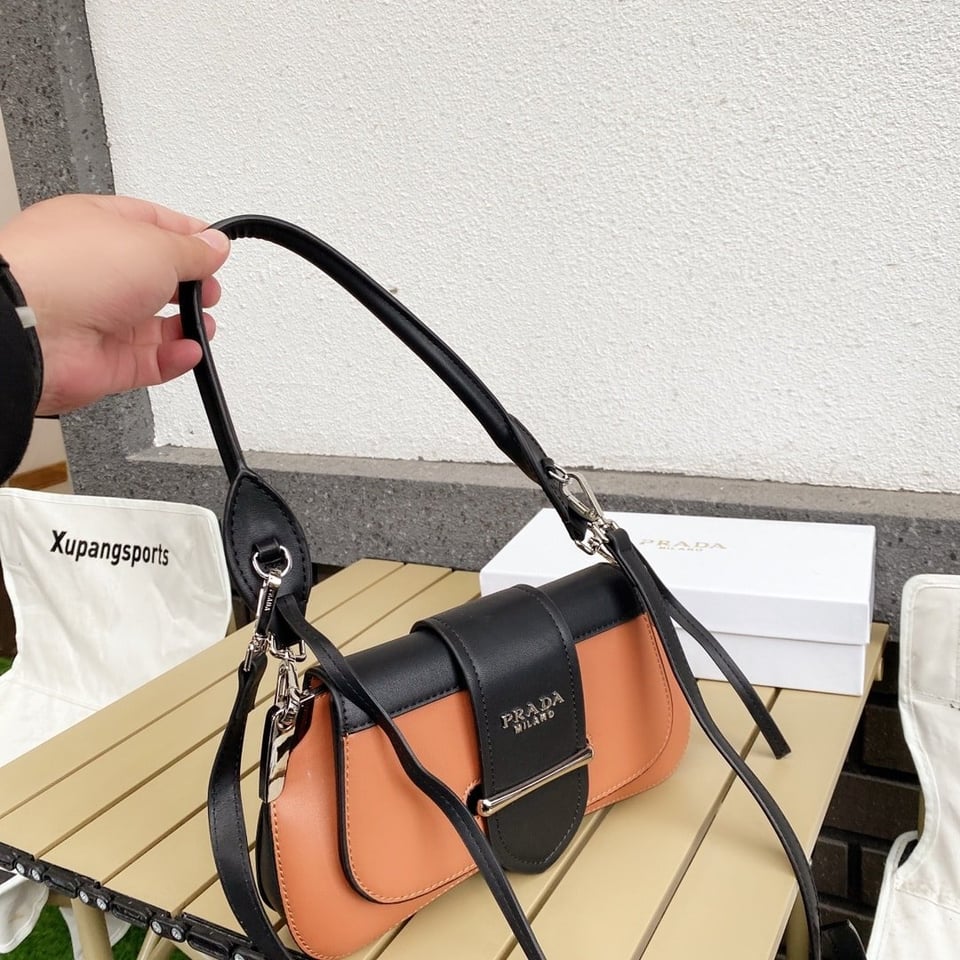 Prada City Calfskin Sidonie Shoulder Bag Brown And Black 28Cm view 11