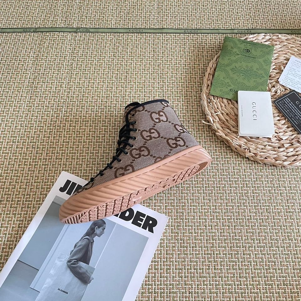 Gucci All Over Gg Logo High Top Sneakers Brown view 7