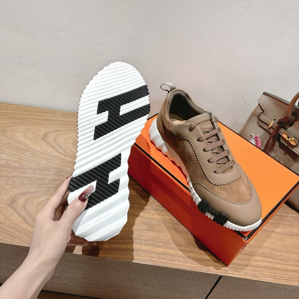 Hermes Bounce Sneakers In Suede And Calfskin Brown- Shoes for Men view 6