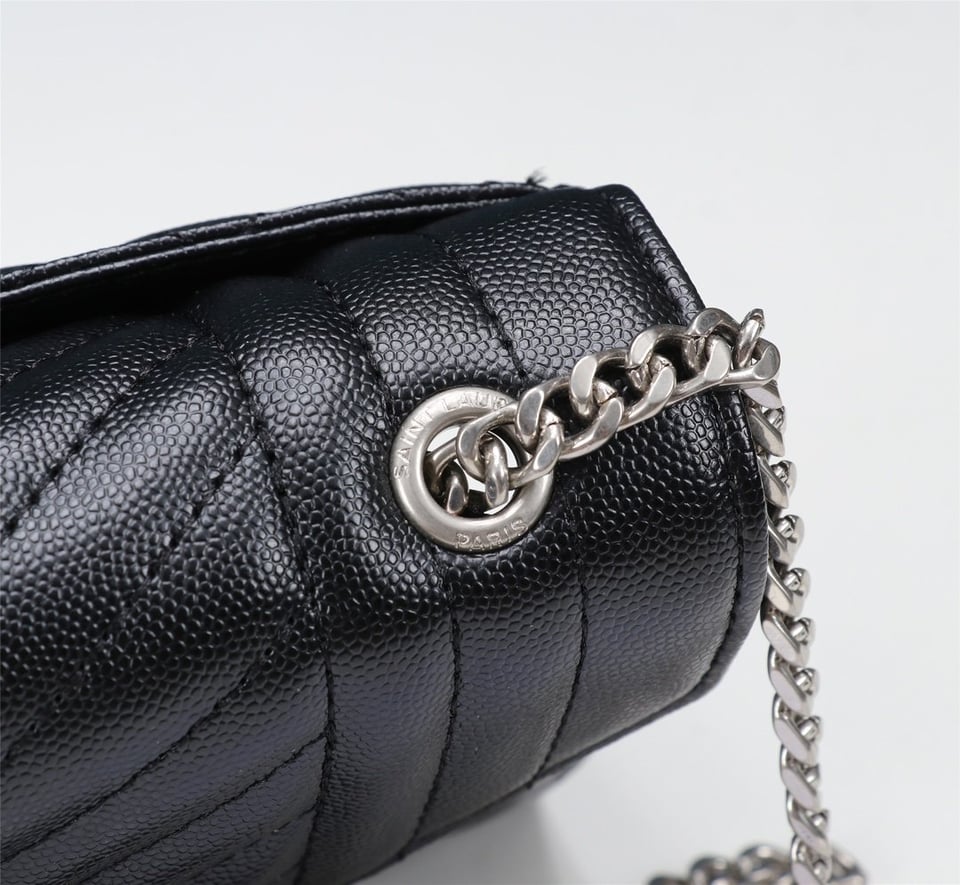 Saint Laurent Envelope Small Bag In Mix Matelasse Grain De Poudre Embossed Black Silver view 9