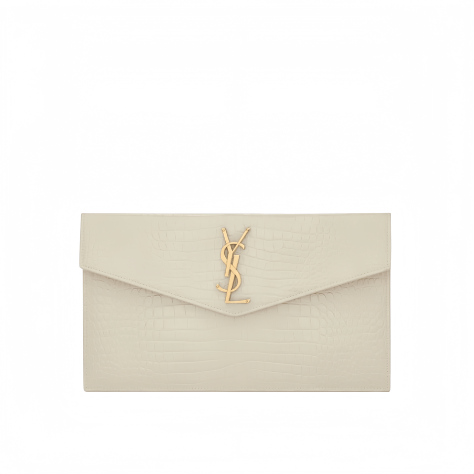 Saint Laurent Uptown Pouch In Crocodile Embossed Shiny Leather view 2
