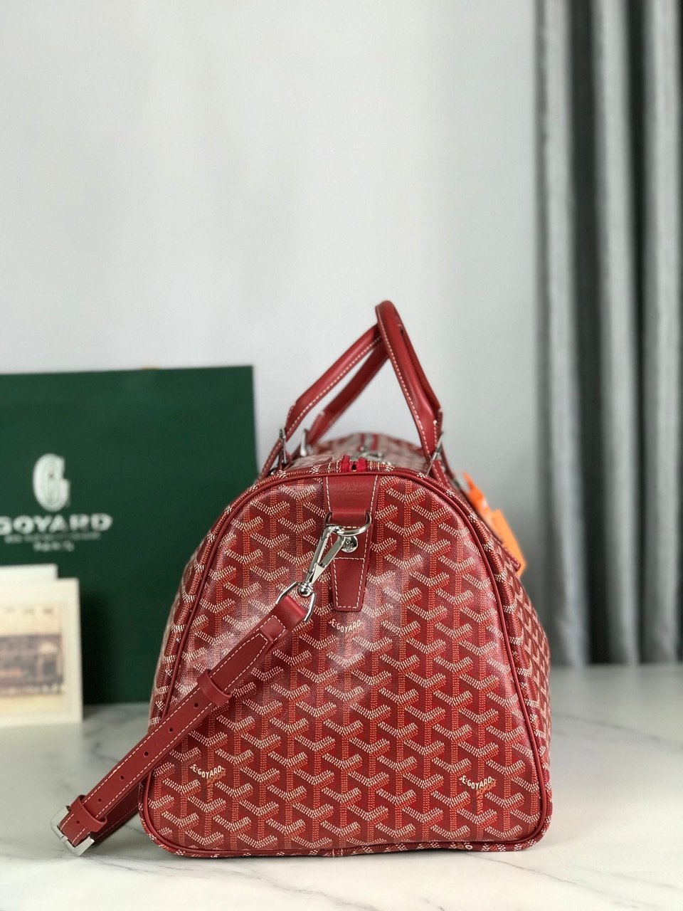 Goyard Boston 50 Bag Cm Red Goyardine Canvas And Calfskin Trim view 7