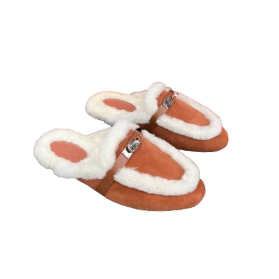 Hermes Oz Mule Shearling Brown White view 2