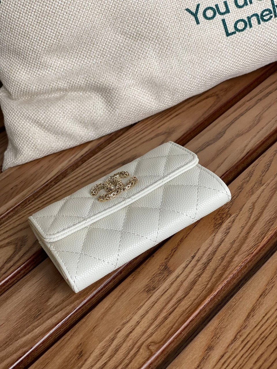 Chanel Small Wallet 11Cm White Caviar Light Gold Hardware view 3