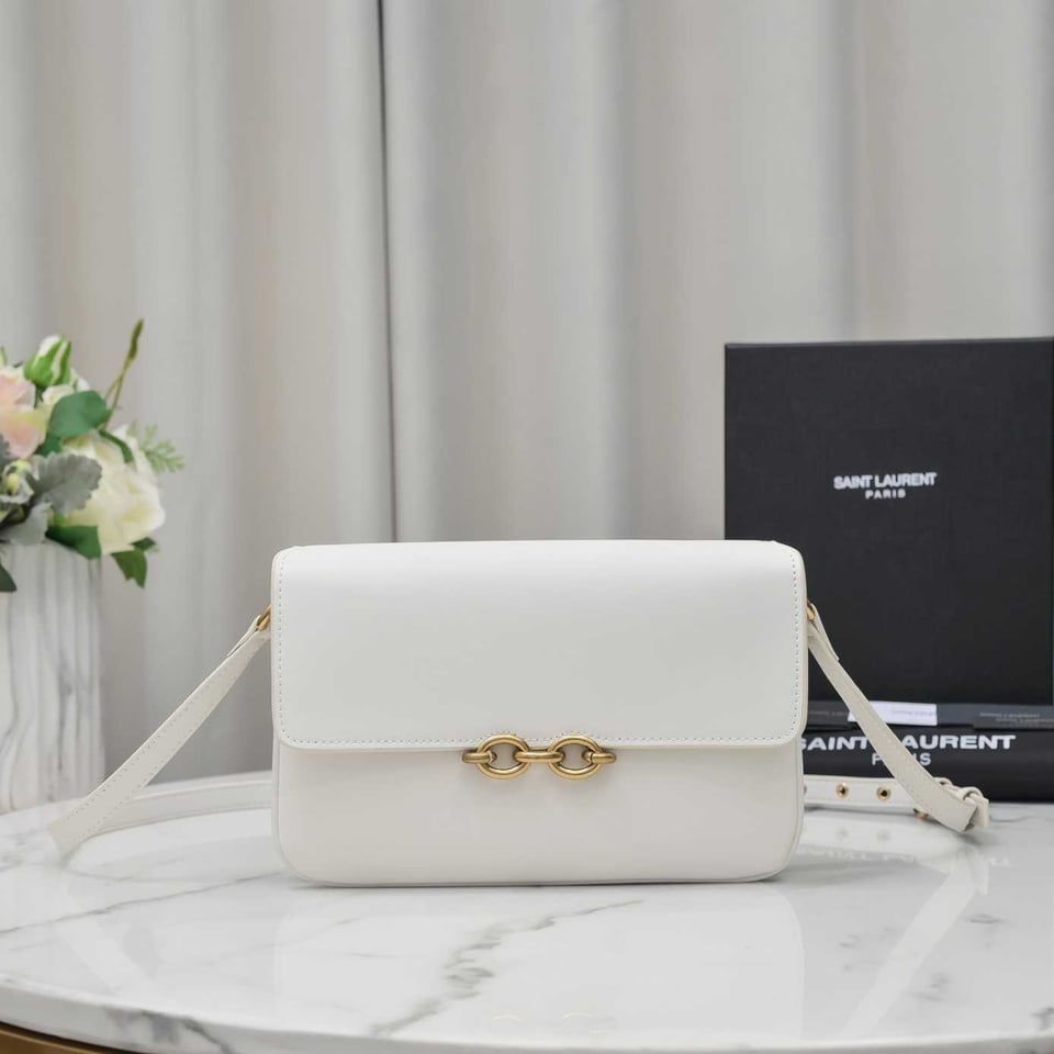 Saint Laurent Le Maillon Satchel In Smooth Leather Blanc Vintage view 8