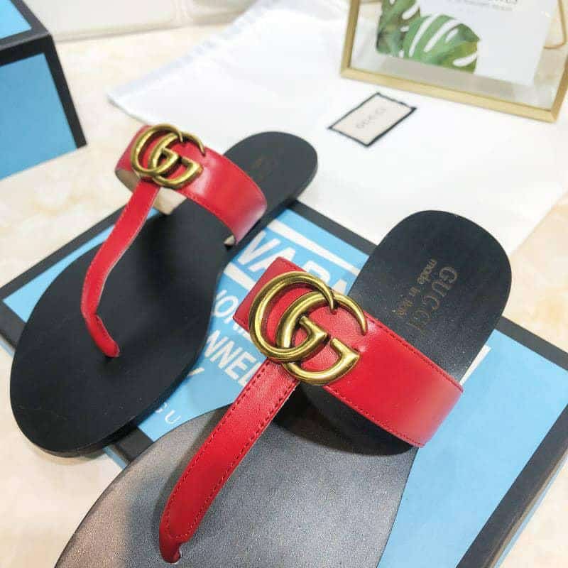 Gucci Double G Thong Leather Red view 4
