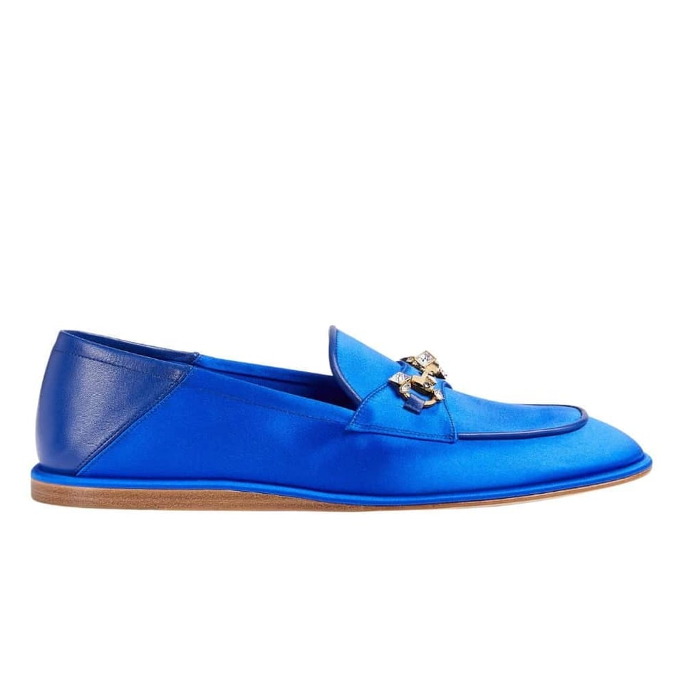 Gucci Horsebit Loafer With Crystals Blue Satin 759780 Knd90 4380 view 2