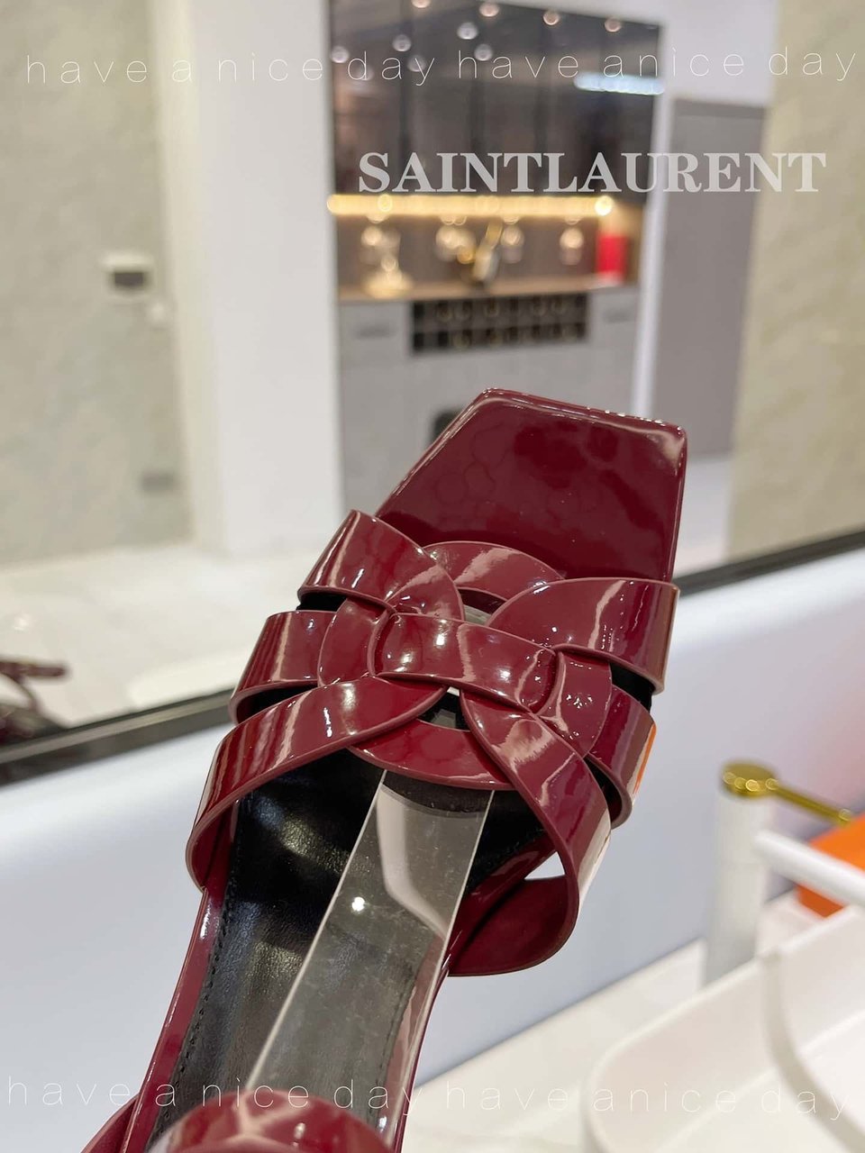 Saint Laurent Tribute Leather Sandals Burgundy view 7
