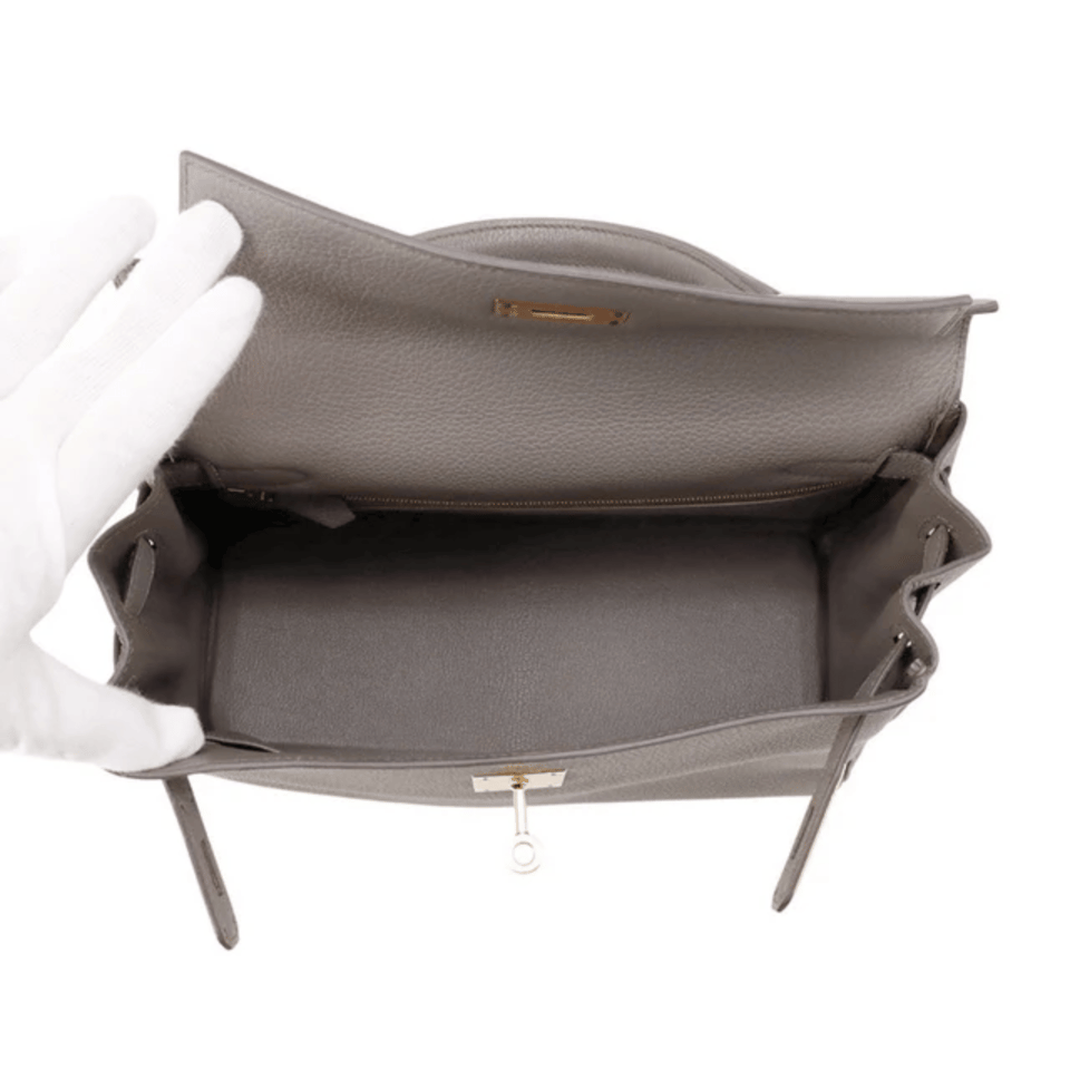 Hermes Kelly 28 Bag In Grey Leather For Women 28cm/11in view 5