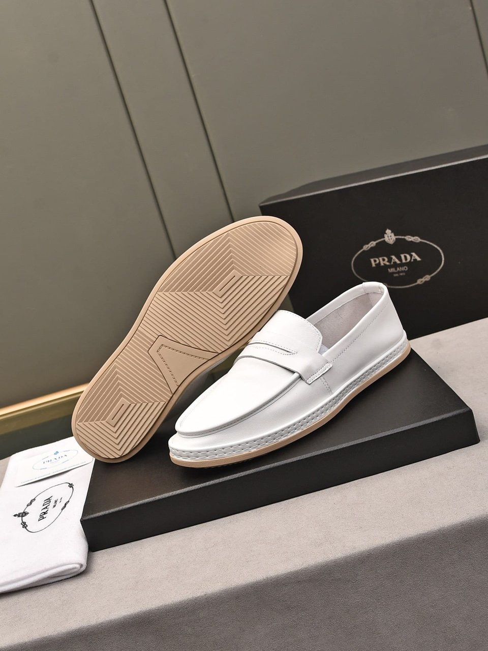 Prada Men’S Flat Loafers Leather White view 3