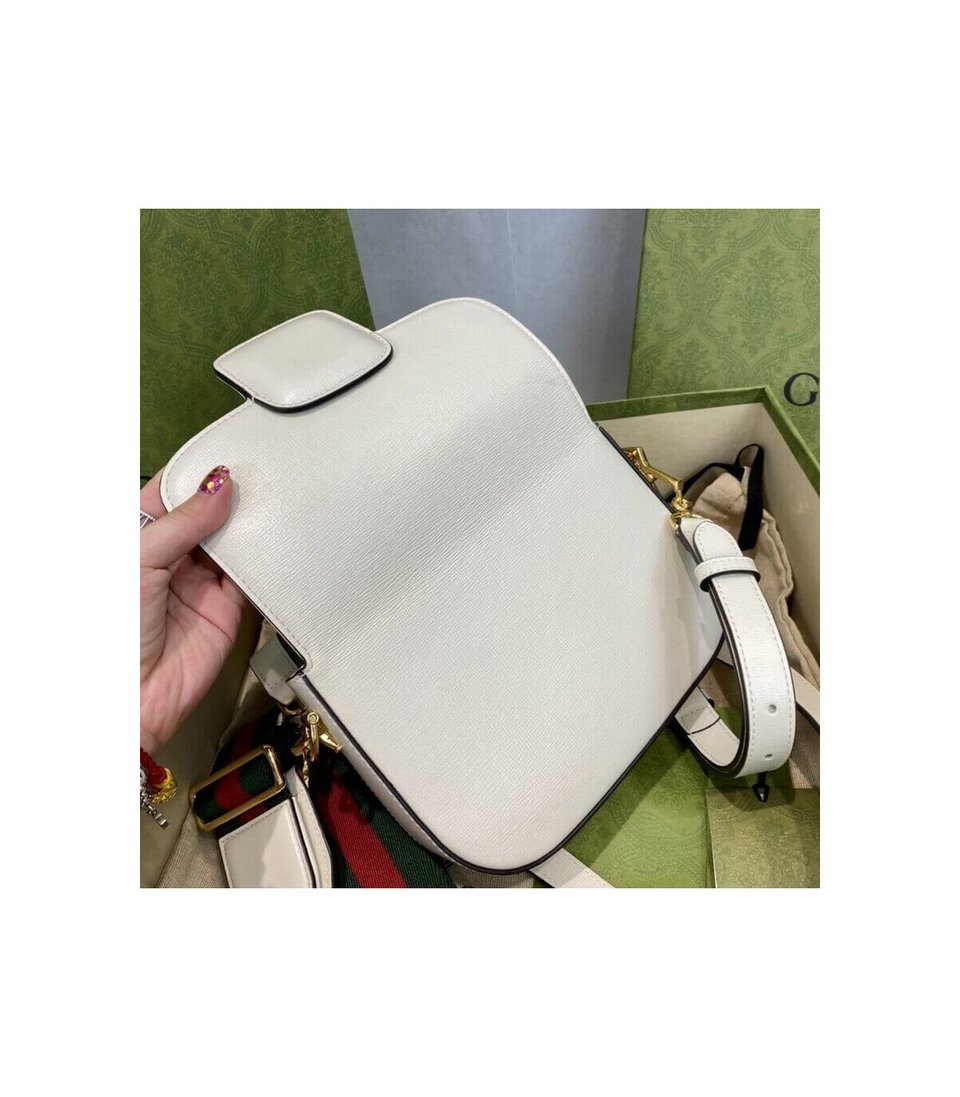Gucci Horsebit 1955 Mini Bag in White Leather 20.5cm/8.1in view 17