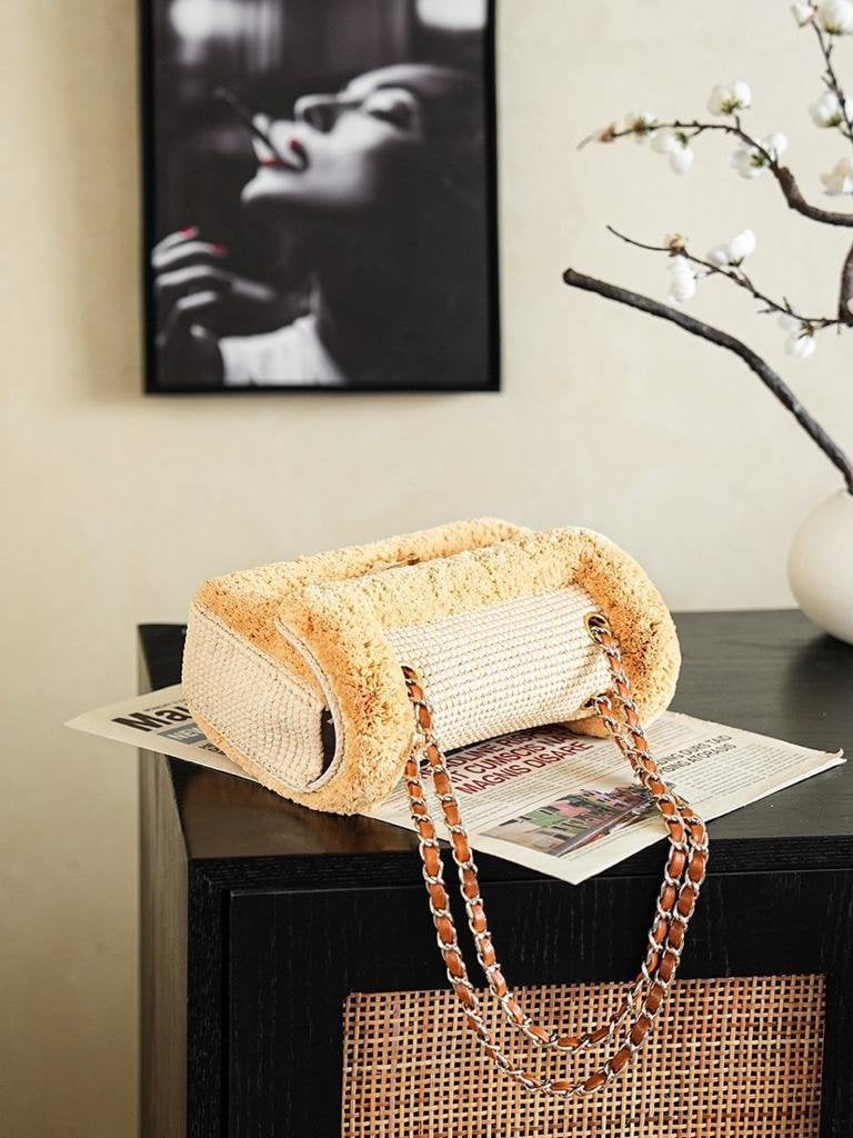 Chanel Foldable Flap Bag Braided Raffia Yarn &amp; Gold-colored Metal 25cm/9.8in Beige AS6163 view 11
