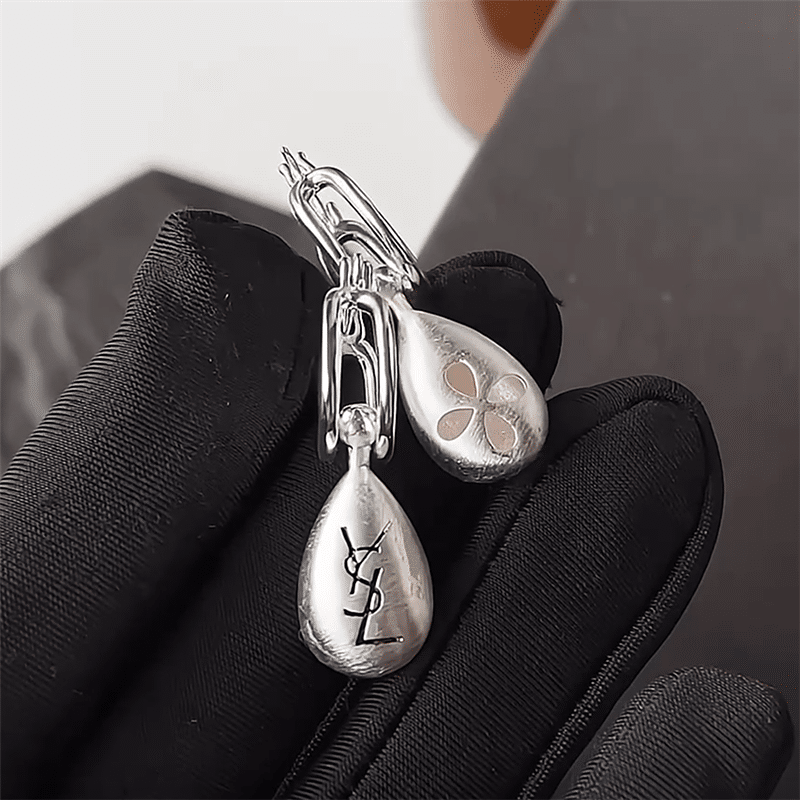 Saint Laurent Teardrop Earrings With Ysl Logo Silver view 7