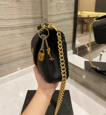 Ysl College Medium Chain In Quilted Leather Black Gold view 9