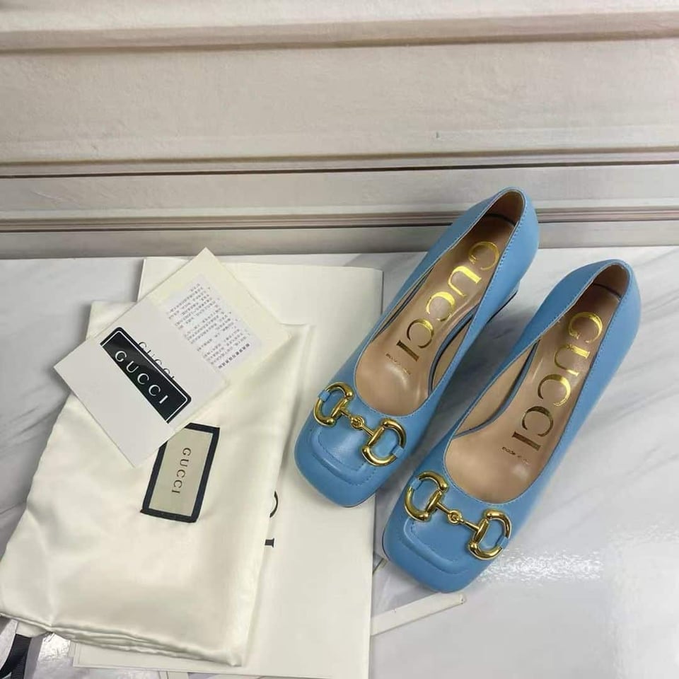 Gucci Women’S Mid Heel Pump With Horsebit Blue view 5
