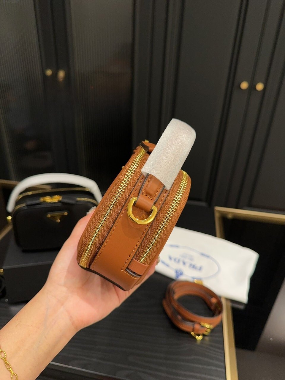 Prada Odette Leather Mini Bag Brown 18Cm view 3
