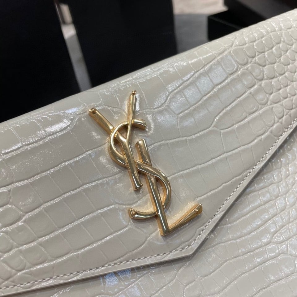 Saint Laurent Uptown Pouch In Crocodile Embossed Shiny Leather view 7