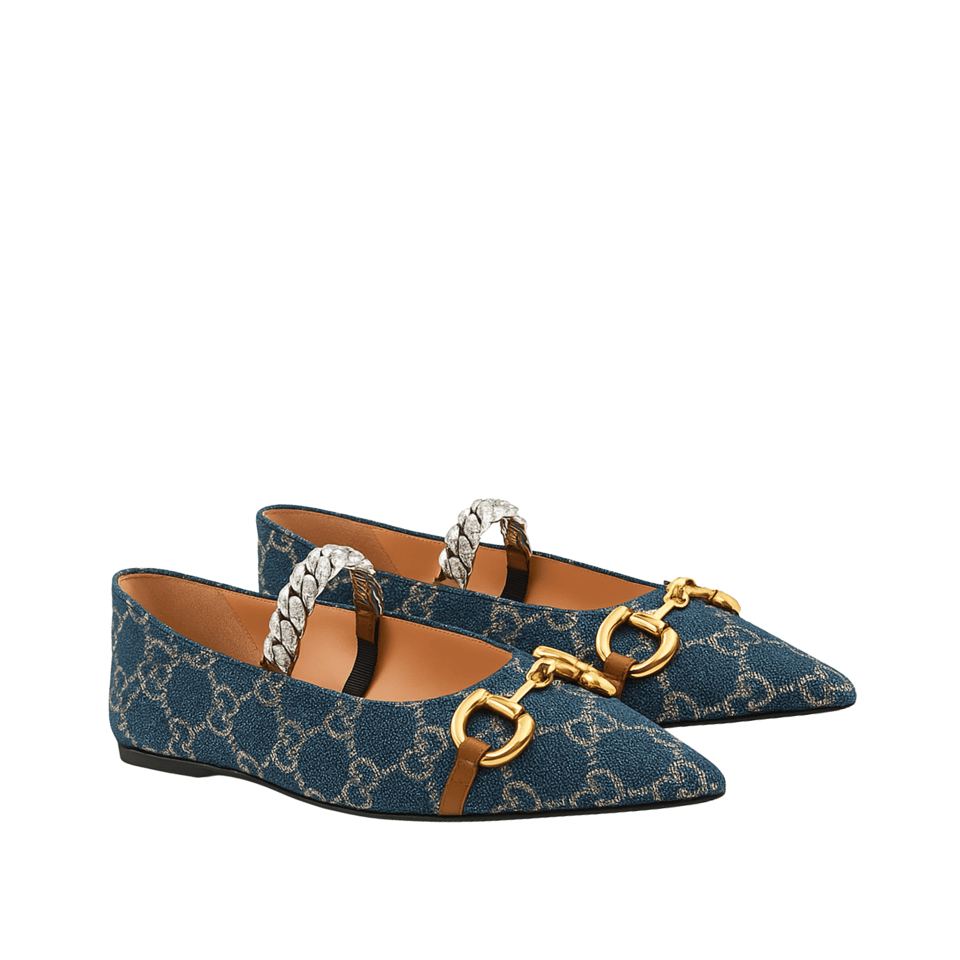 Gucci Gg Denim Series Women’S Horsebit Flat Ballet Shoes view 2
