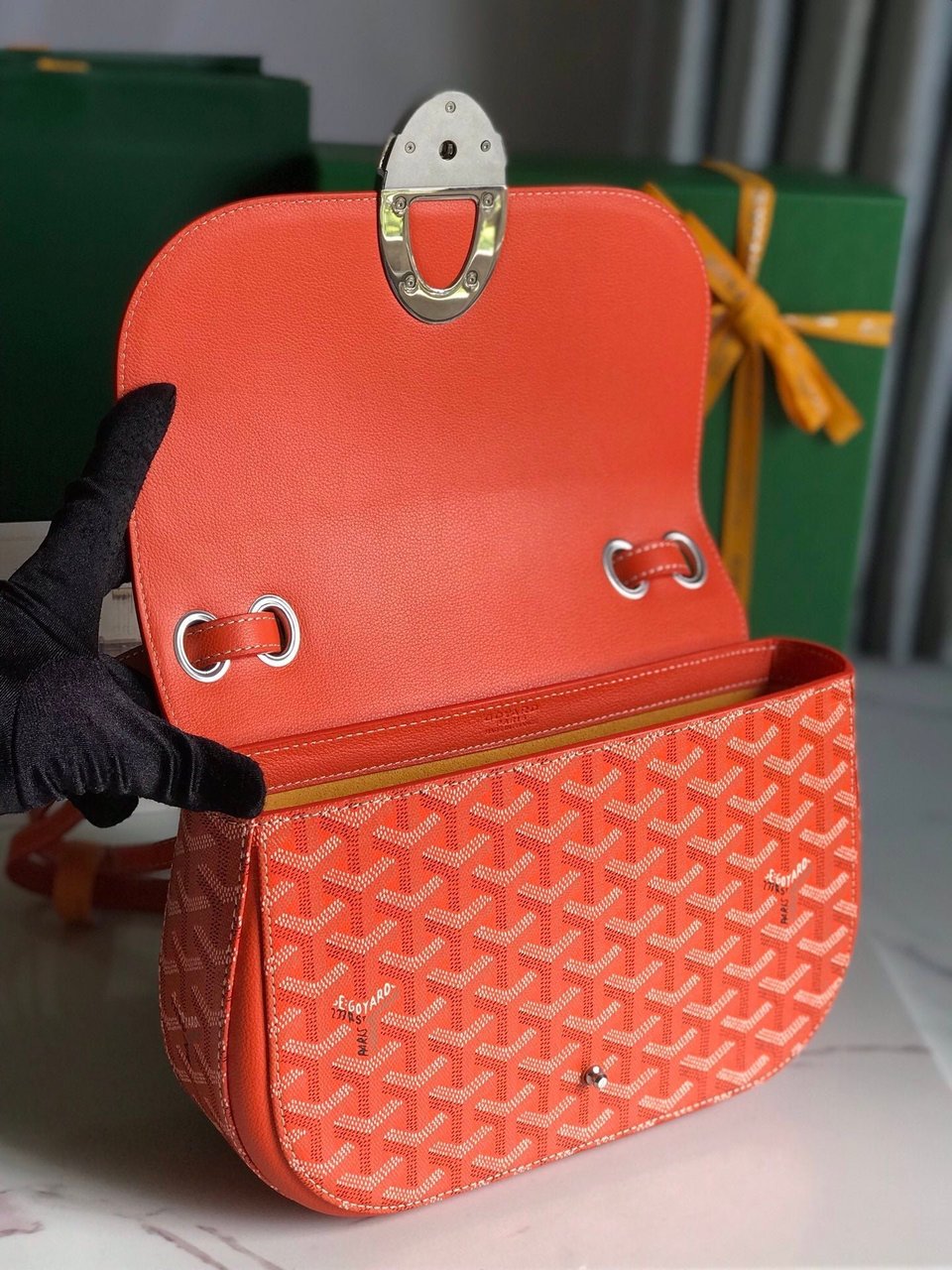 Goyard 233 Bag 25 Cm Orange Calfskin And Goyardine Canvas 25cm view 7