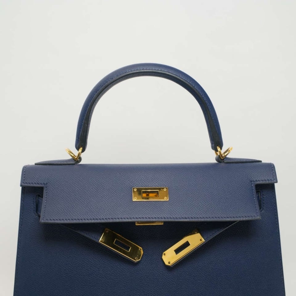 Hermes Kelly 28 Bag In Blue Sapphire Leather For Women 28cm/11in view 6