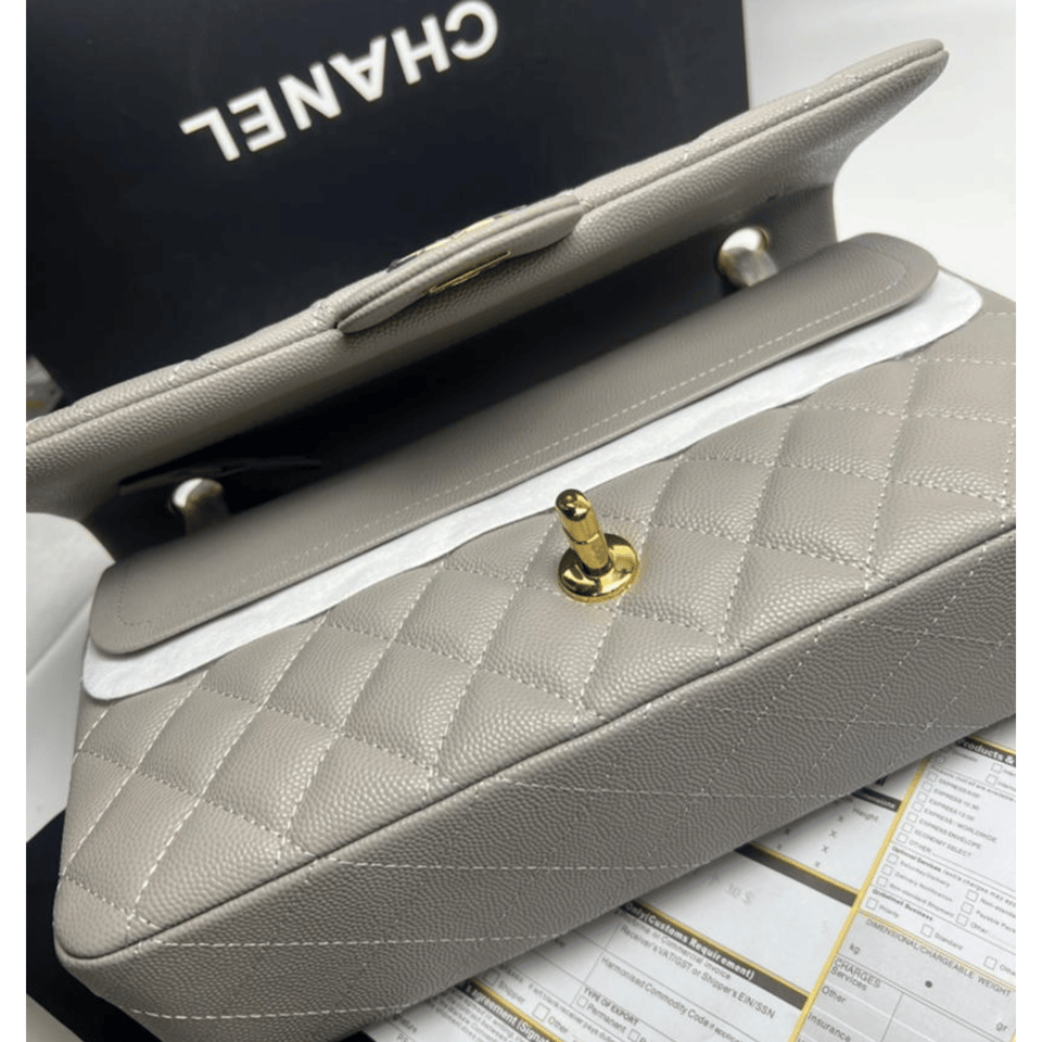 Chanel Classic Flap Bag 25 cm Grey- Gold Tone Hardware A01112 view 6