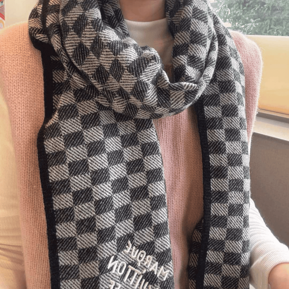 Louis Vuitton Damier Checkered Scarf Black For Women 190cm view 6