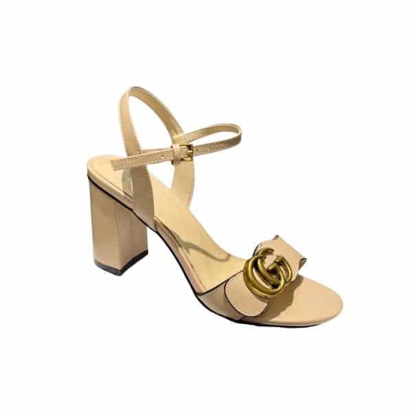 Gucci Leather Mid Heel Sandal Beige view 2