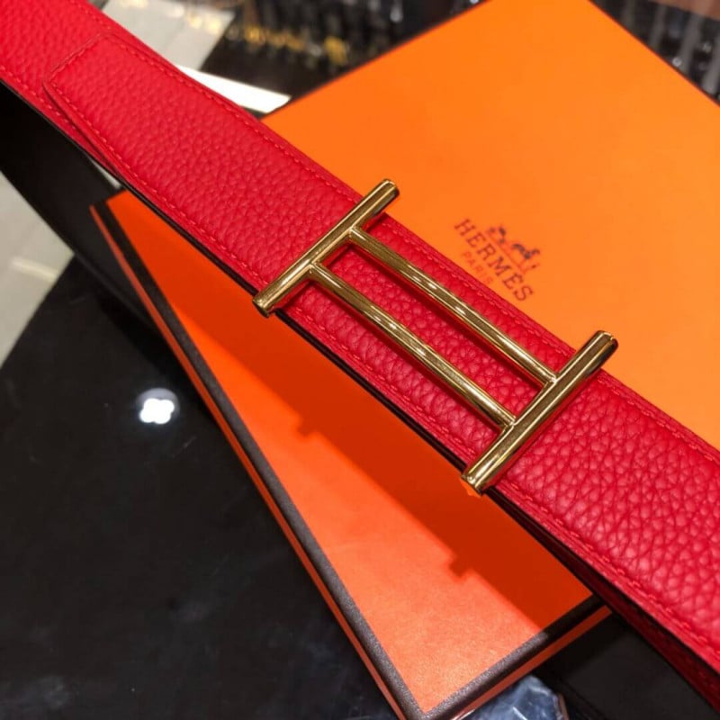 Hermes Rider Belt Buckle &amp; Reversible Leather Strap 32mm H075372 Red/Black view 4