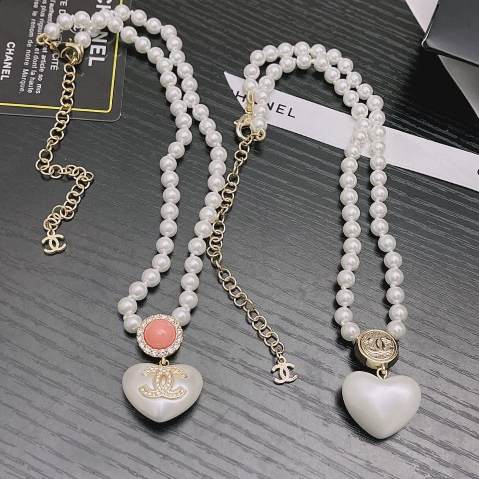 Chanel Large Heart Pearl Pink Crystal Cc Necklace view 2