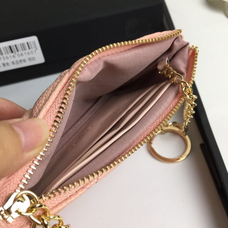 Chanel Classic Small Zipped Pouch 15 Pale Pink Calfskin Gold Icon view 7
