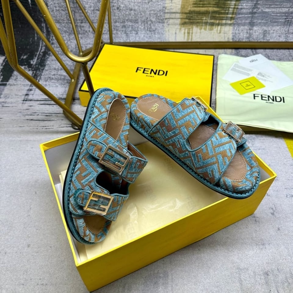 Fendi Feel Ff Jacquard Velvet Slides Light Blue 8X8326Aotmf1R88 view 4