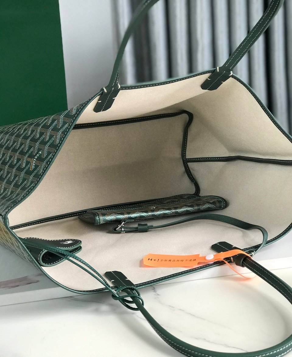Goyard Saint Louis Pm Bag 34Cm Green Canvas Chevroches Calfskin view 7