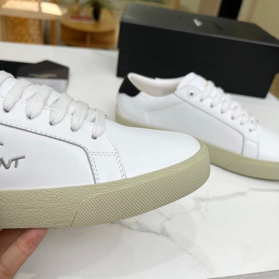 Saint Laurent Court Classic Embroidered Sneakers Black And White view 3