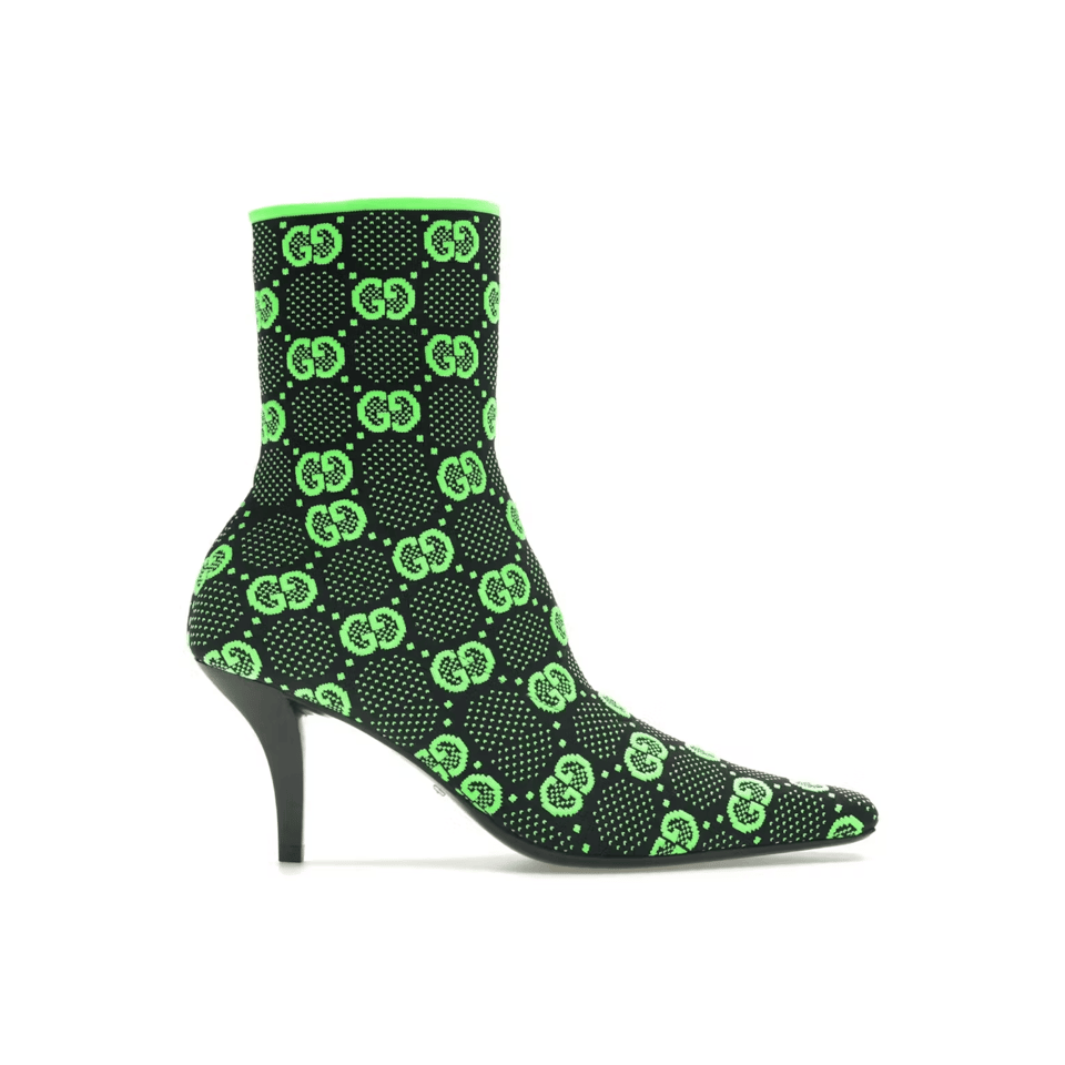 Gucci Gg 75Mm Knit Ankle Boots Black Fluorescent Green Fabric718378 Faaqp 1004 view 2