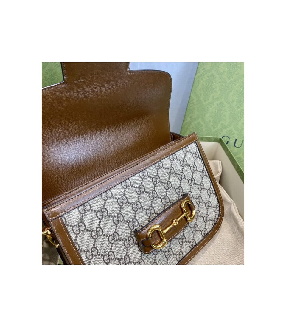 Gucci 1955 Horsebit Brown GG Supreme Canvas Shoulder Bag 25cm view 17
