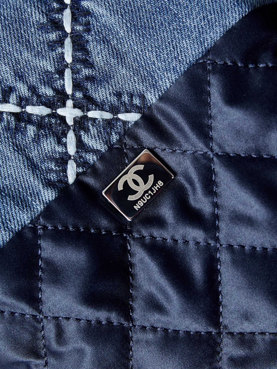 Chanel 22 Hobo Stitched Blue Denim Silver Hardware view 5