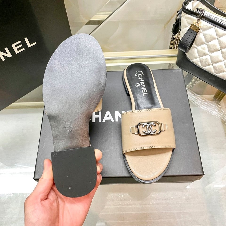 Chanel Slippers With Cc Silver Hardware Beige view 5
