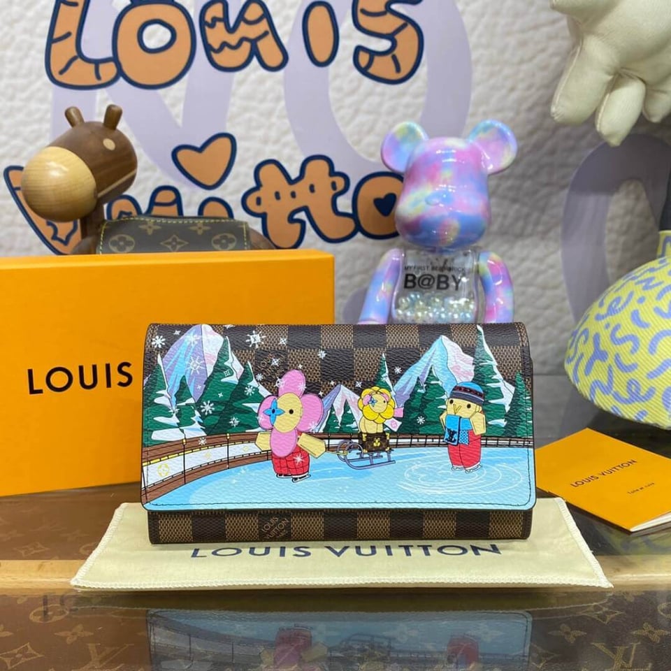 Louis Vuitton Vivienne Sailing Damier Ebene Sarah Wallet Pink view 3